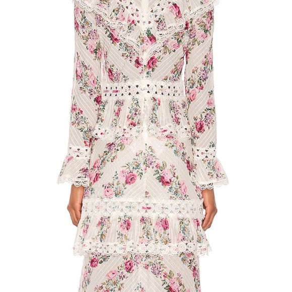 Zimmermann Cream Floral Honor Pin-tuck Paneled Midi Dress Sz 1 - Picture 4 of 7
